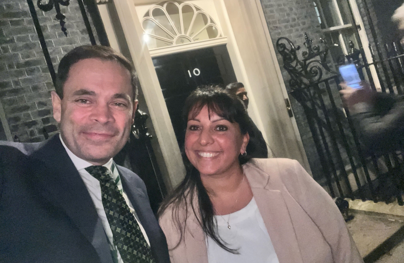 Nicola Pritchard with Robin outside of No.10 Downing Street  